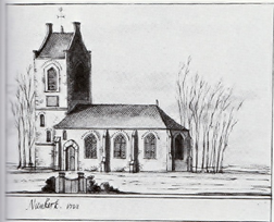 Kerk westernijkerk getekend door J. Stellingwerf in 1722