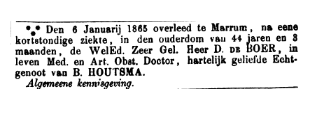 overlijdensadvertentie dokter de boer