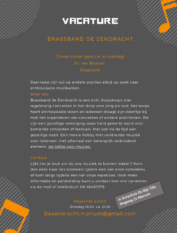 vacature brassband eendracht