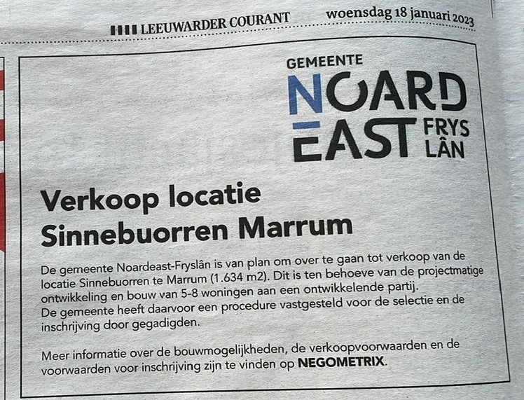 verkoop Sinnebuorren Marrum aanbesteding