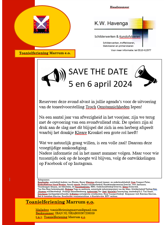 toneel Marrum 2024 vooraankondiging